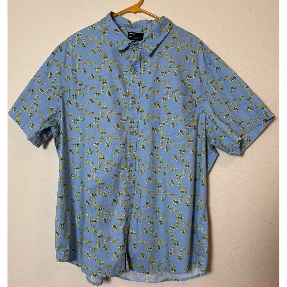 Public Opinion Shirt 2x Large Island Hawaiian Short Pineapples And Palm Trees